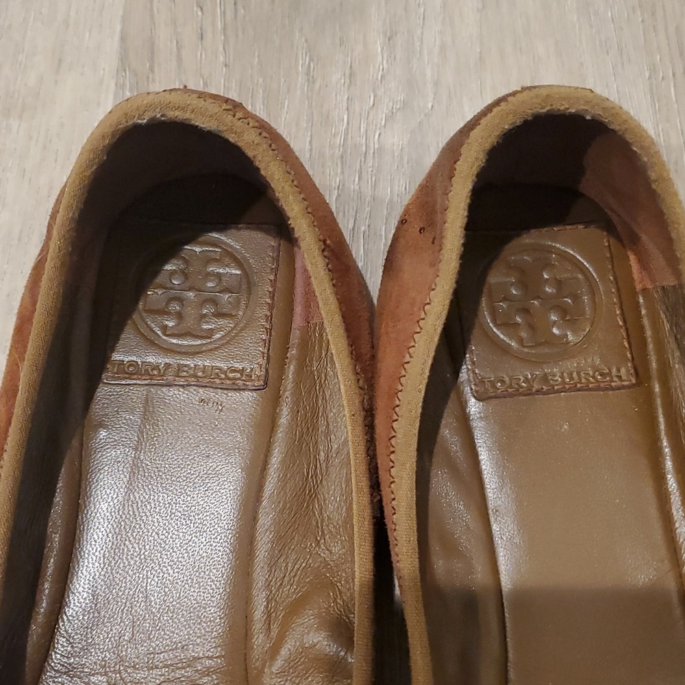 Tory Burch Suede Leather Ally Bow Ballet Flat size 7M Brown slip on pleated - Picture 3 of 7